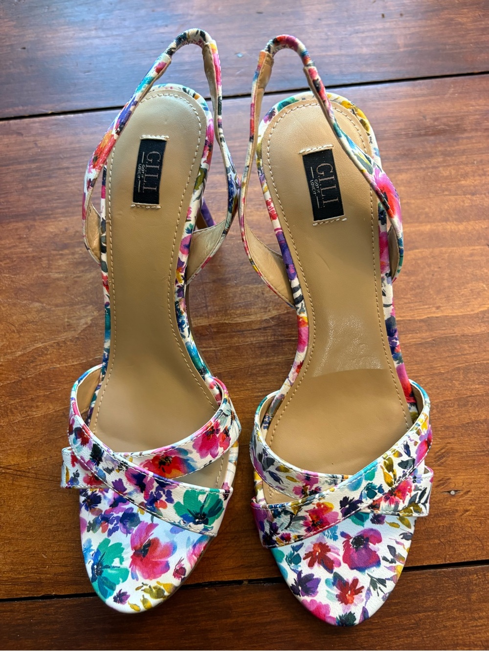 G.I.L.I. Loren Floral Leather Cross-band Slingback Sandal Pumps 6 1/2 New